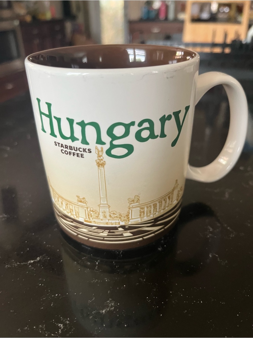 Starbucks Hungary Ceramic Mug in White, Green & Brown